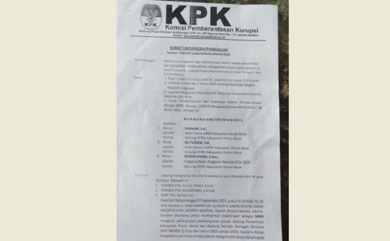 Waspada, Surat Panggilan Palsu KPK Beredar di Lampung