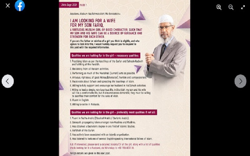 Zakir Naik Cari Menantu, Ini Syaratnya jika Berminat