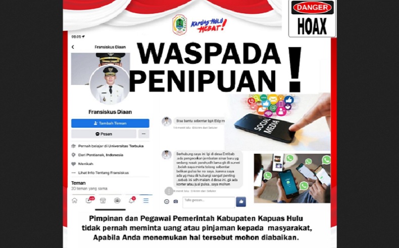 Akun Facebook Catut Bupati Kapuas Hulu Minta Uang dan Pulsa, Awas Penipuan!