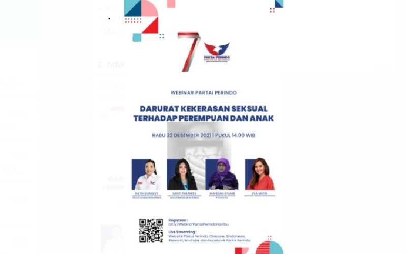 Partai Perindo Gelar Webinar Perlindungan Hak-Hak Perempuan Besok, Daftar di Sini