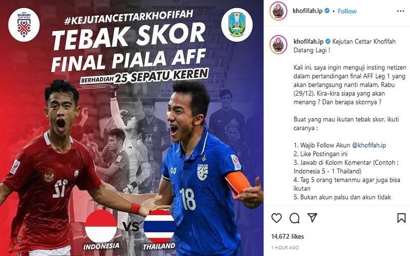 Buruan Tebak Skor Final Piala AFF, Ada Kejutan Cettar Khofifah 