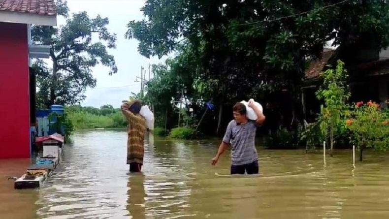 Bagikan Nasi Bungkus ke Rumah Warga, Relawan di Pekalongan Nekat Terjang Banjir