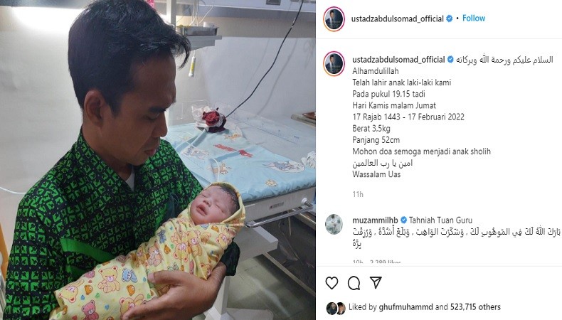 Selamat! UAS Dianugerahi Anak Laki-Laki dari Fatimah Az Zahra