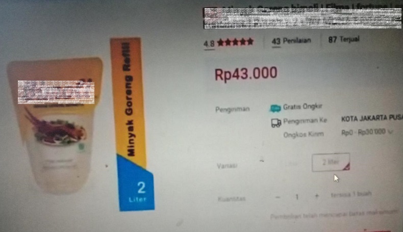 Fantastis, Minyak Goreng di Bandung Dijual secara Online Rp40.000  