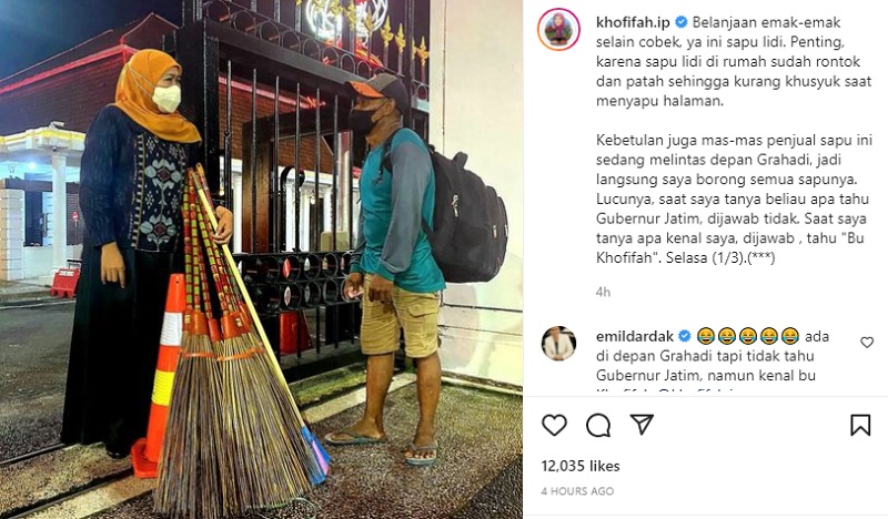 Momen Kocak Penjual Sapu Lidi di Depan Grahadi, Tahu Khofifah tapi Tak Tahu Gubernur Jatim 