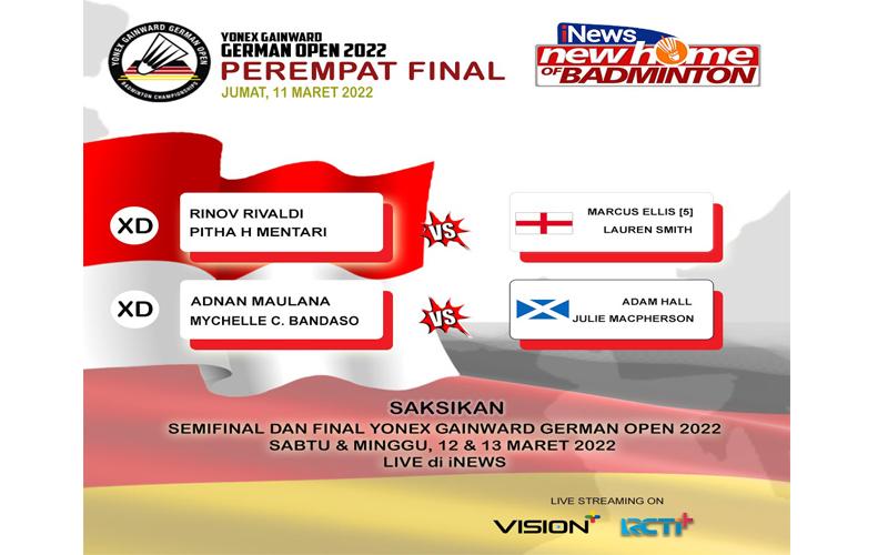 Dua Ganda Campuran Indonesia Siap Beraksi di Perempat Final German Open 2022 