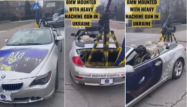 Pria Ukraina Modifikasi Sedan Mewah BMW Seri 6 Jadi Mobil Perang Lengkap dengan Senapan Mesin