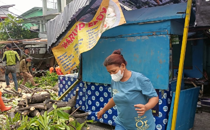 Jakarta Hujan Angin, Pohon Tumbang Timpa Warung Kelontong di Tanjung Priok