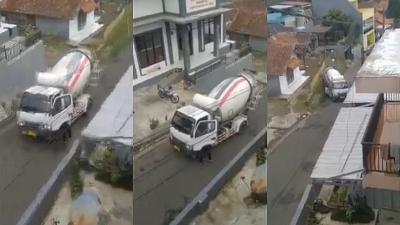 Viral Truk Molen Tak Kuat Nanjak, Mundur dan Terperosok ke Gorong-gorong di Lembang KBB