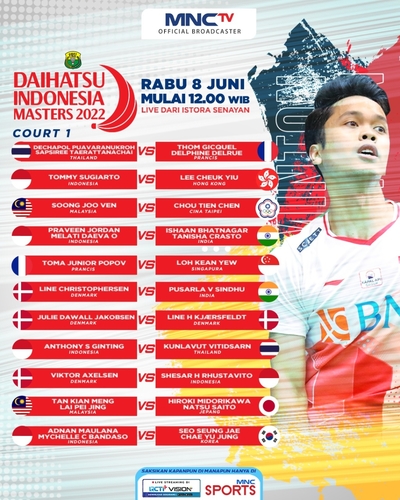Saksikan! 11 Pertandingan Daihatsu Indonesia Masters 2022 Hari Ini, Live di MNCTV