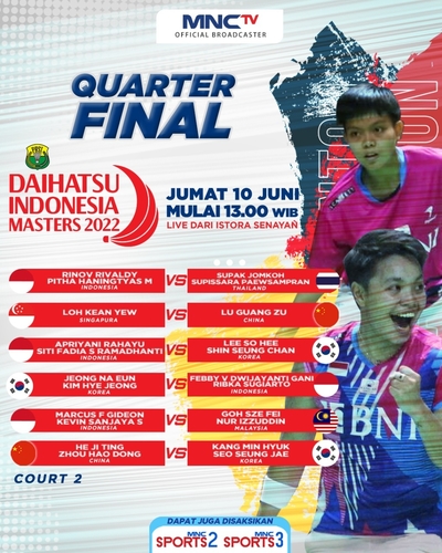 Jangan Lewatkan! 6 Laga Tersaji di 8 Besar Daihatsu Indonesia Masters 2022, Live MNCTV
