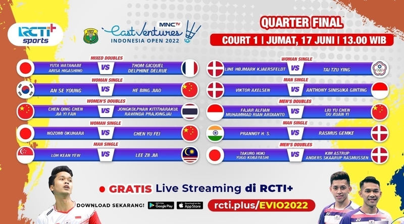 Link Live Streaming Indonesia Open 2022 di RCTI+ Hari Ini: Ada Anthony Ginting Vs Viktor Axelsen