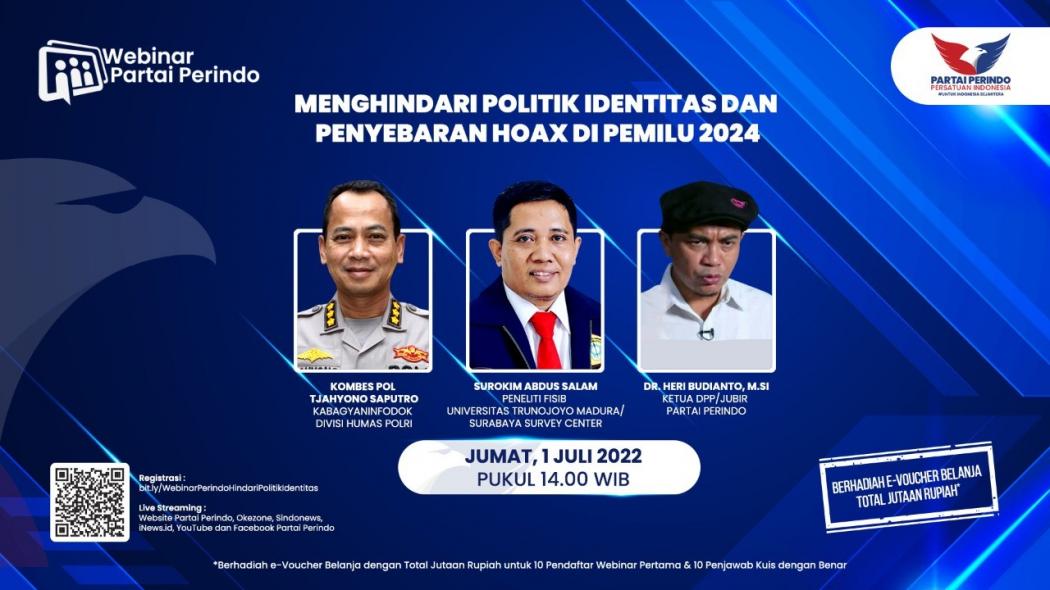 Jumat Ini, Webinar Partai Perindo Bahas Upaya Melawan Politik Identitas dan Penyebaran Hoaks di Pemilu 2024