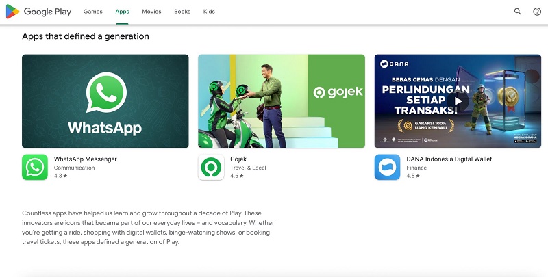  10 Tahun Google Play: WhatsApp dan Gojek Jadi Aplikasi Terpopuler di RI 