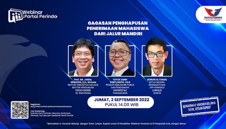 Besok, Webinar Partai Perindo Bahas Wacana Penghapusan Jalur Mandiri Gegara Jadi Ladang Korupsi Masuk PTN