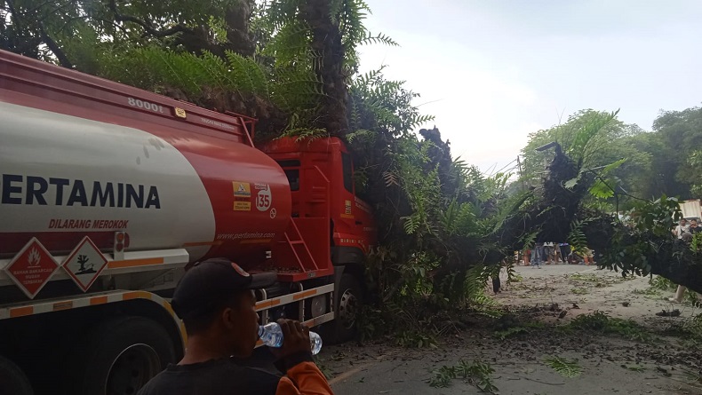 Truk Pengangkut BBM Tertimpa Pohon Mahoni di Cipatat KBB, Alhamdulillah Sopir Selamat