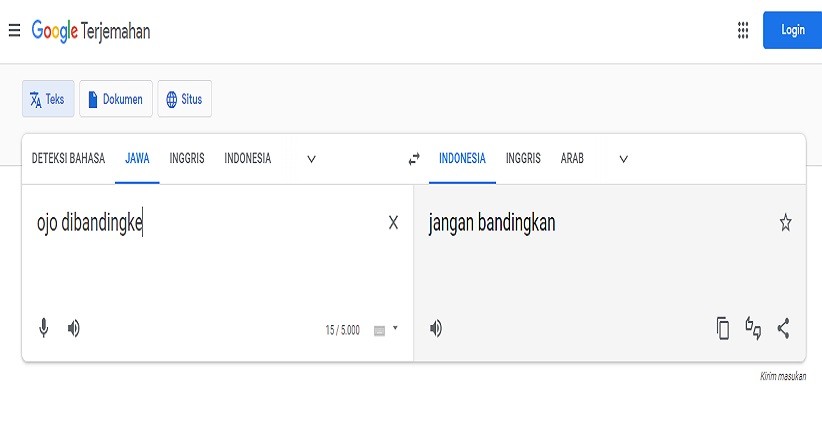 Translate Bahasa Jawa ke Indonesia