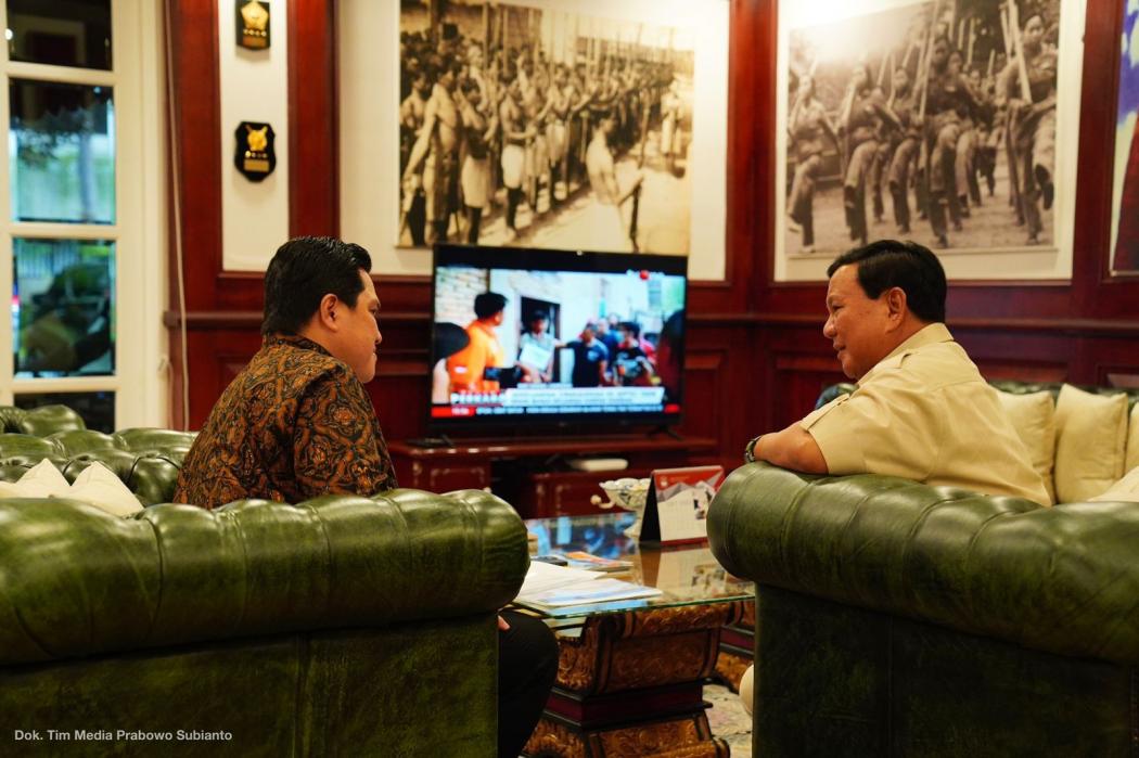 Prabowo Terima Kunjungan Erick Thohir di Kemhan, Koordinasi Rutin Empat Mata