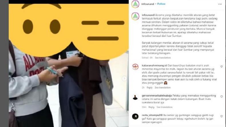 Berawal dari Keluar Asrama, Ini Kronologi Mahasiswi Unand Gunting Celana Junior 