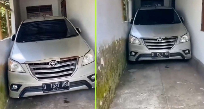 Kijang Innova Parkir di Garasi Sempit, Warganet Bingung Gimana Cara Sopir Keluar