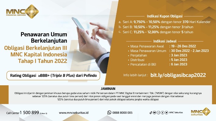 MNC Kapital (BCAP) Terbitkan Obligasi Berkelanjutan III Tahap I Tahun 2022