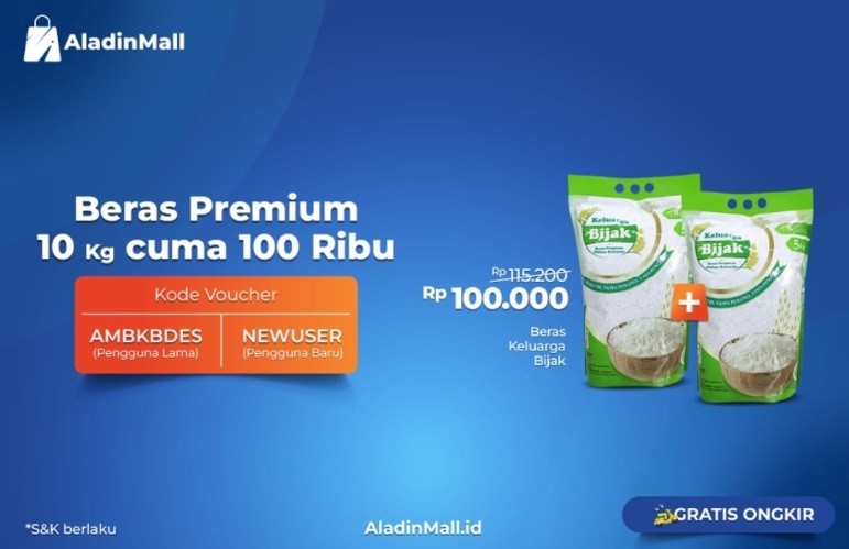 Cuma AladinMall Jual Beras Premium Termurah + Gratis Ongkir! Buruan Borong Sebelum Kehabisan