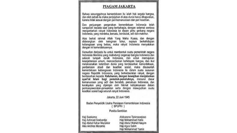 Pengertian, Sejarah, dan Isi Piagam Jakarta, Ini Selengkapnya