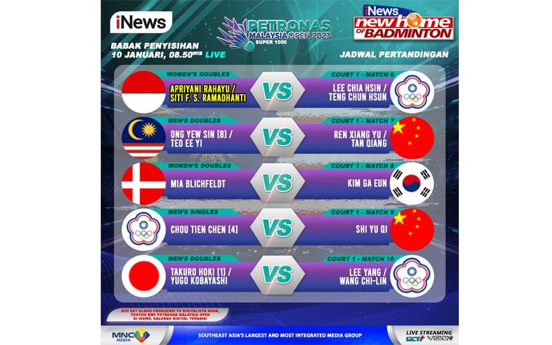 Saksikan Aksi Wakil Indonesia di Malaysia Open 2023 Hari Ini, Live iNews