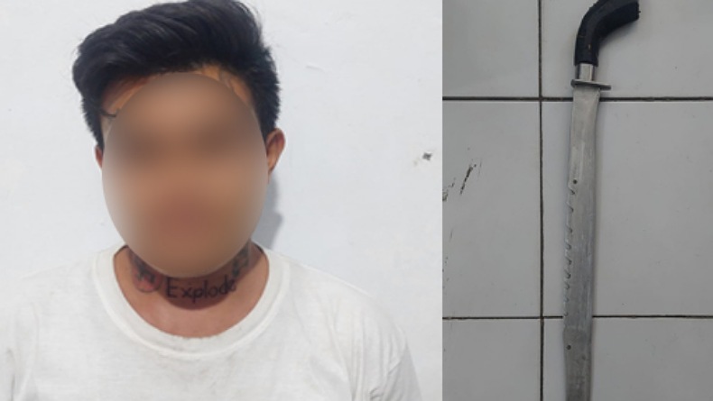 Tertangkap Tangan Bawa Senjata Tajam, Pria Aertembaga Dibekuk Polres Bitung