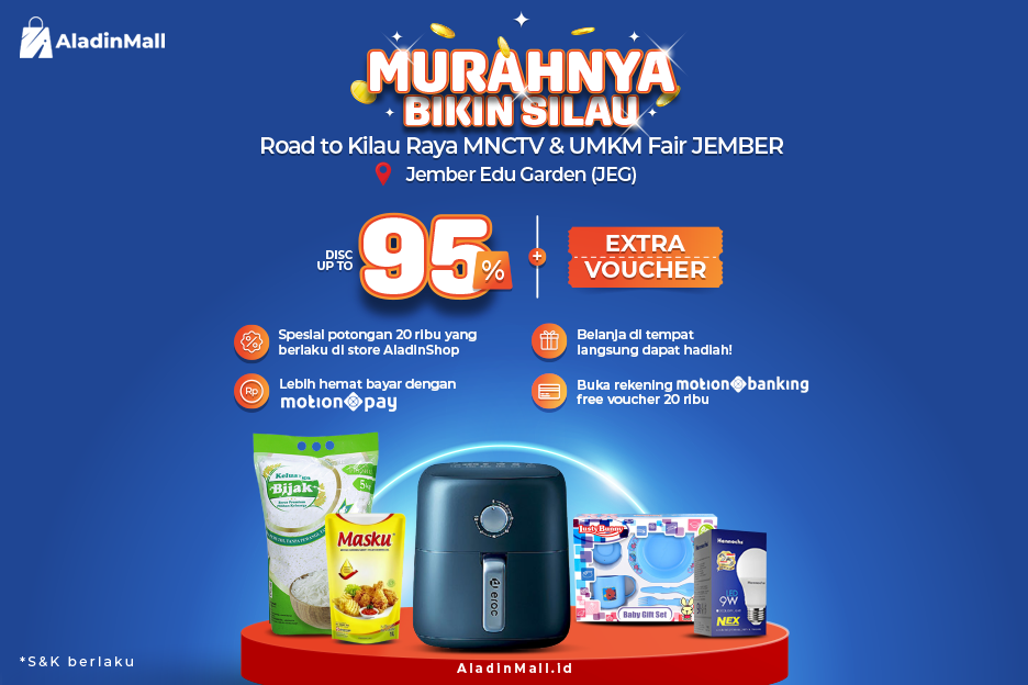 Kunjungi Booth AladinMall di UMKM Fair Jember Yuk! Dapatkan Diskon s.d 95 Persen + Voucher + Gratis Ongkir