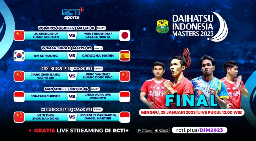 Link Live Streaming Indonesia Masters 2023 Hari Ini Gratis: Ada All Indonesian Final