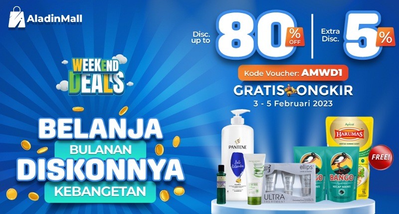 Belanja Bulanan Diskonnya Kebangetan! Dapatkan Diskon s.d 80% + Gratis Ongkir hanya di AladinMall