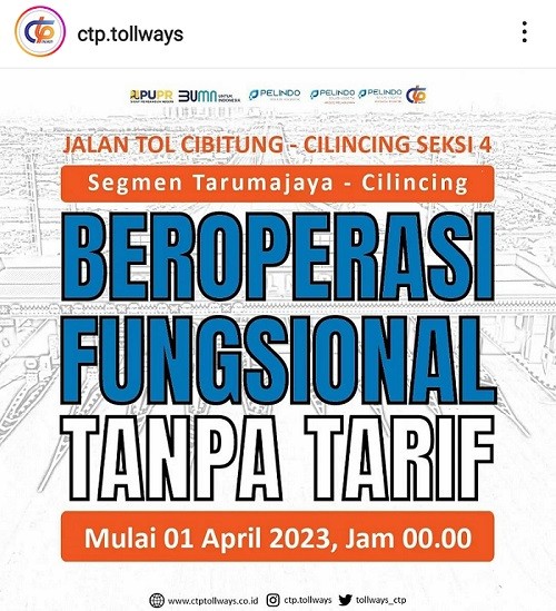 Gratis, Tol Cibitung-Cilincing Seksi 4 Beroperasi Mulai Hari Ini   