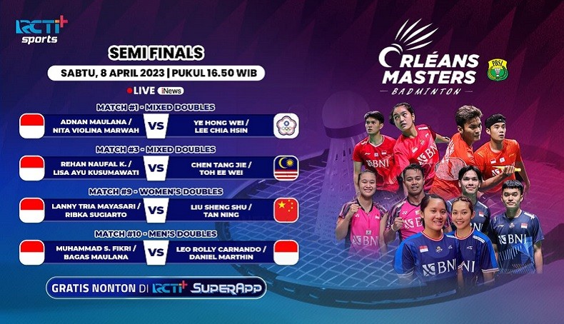 Link Live Streaming Orleans Masters 2023 Hari Ini: 5 Wakil Indonesia Beraksi, Fikri/Bagas dan Leo/Daniel Bersaing Masuk Final