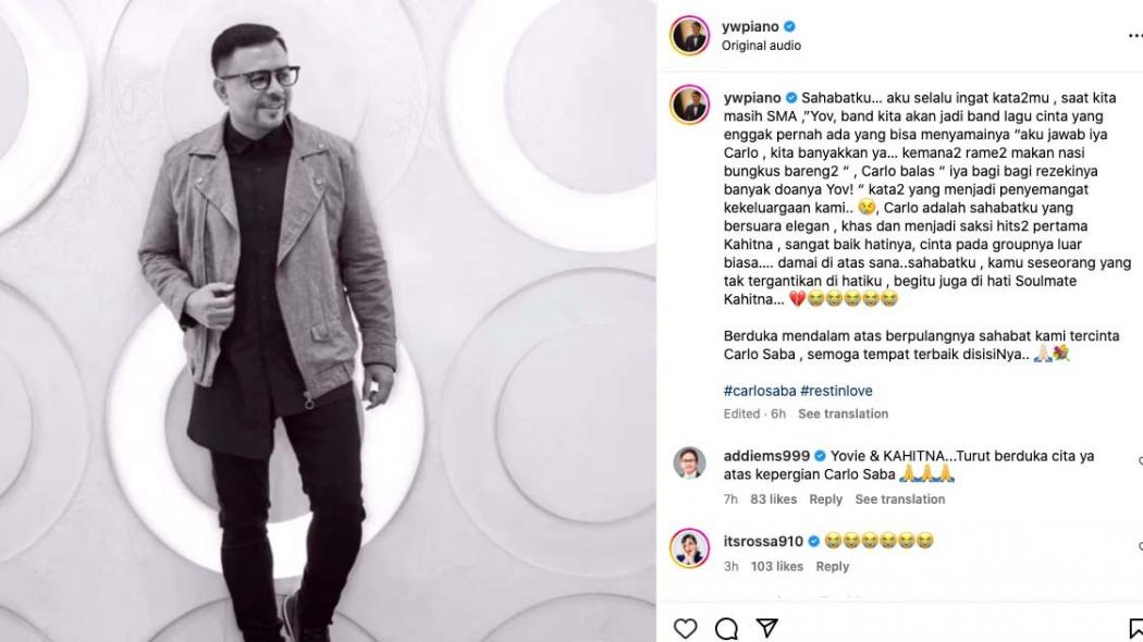 Carlo Saba Meninggal, Yovie Widianto Unggah Kenangan Masa-Masa SMA