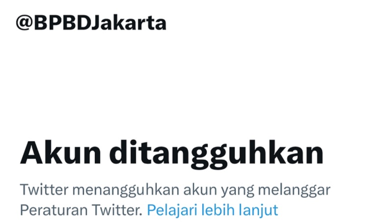 Akun Twitter Ditangguhkan, BPBD DKI: Kami Berupaya Pulihkan dengan Koordinasi Kominfo