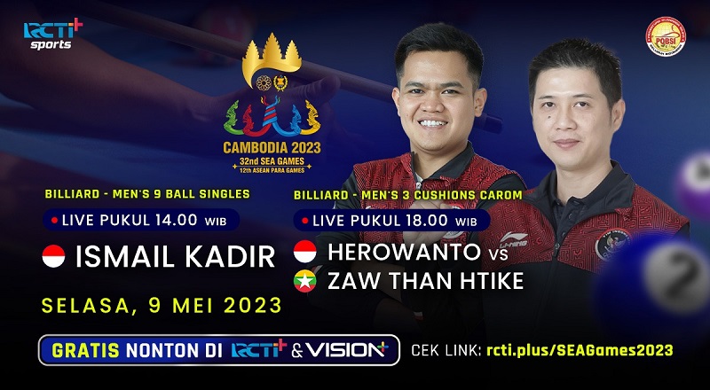 Link Live Streaming Biliar SEA Games 2023 Hari Ini: Ismail Kadir dan Herowanto Beraksi
