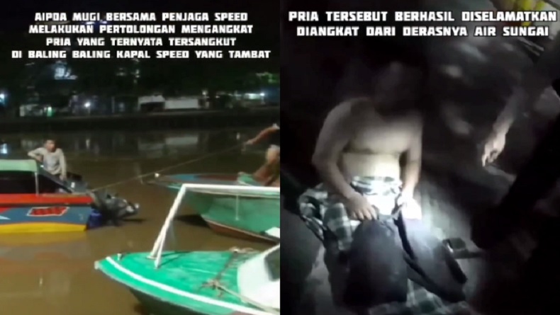 Aksi Heroik Polisi Terjun ke Sungai Selamatkan Warga Tersangkut Baling-Baling Speedboat
