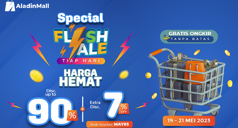 Cuma 3 Hari! Serbu Flash Sale di AladinMall, Ada Diskon s.d 90% + 7% + Gratis Ongkir