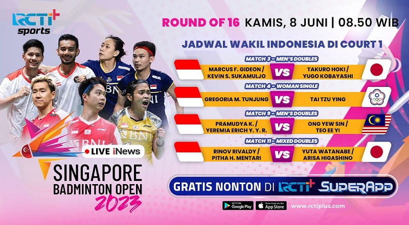 Link Live Streaming Singapore Open 2023 Hari Ini, Gratis Tinggal Klik