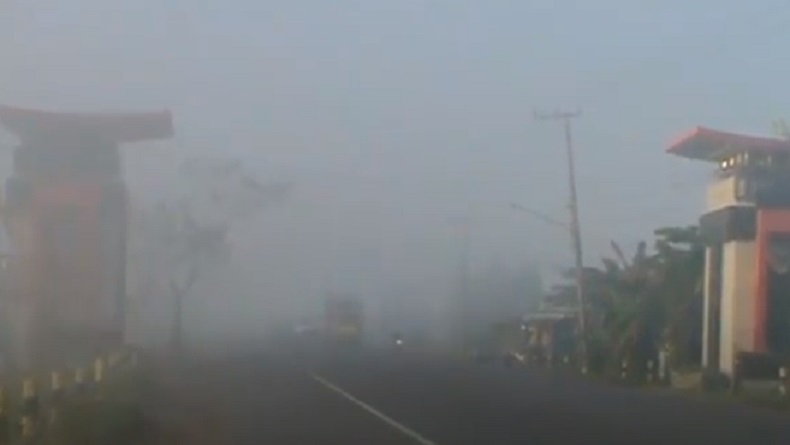 Penampakan Jalan Trans Kalimantan Tertutup Kabut Asap, Jarak Pandang Hanya 2 Meter
