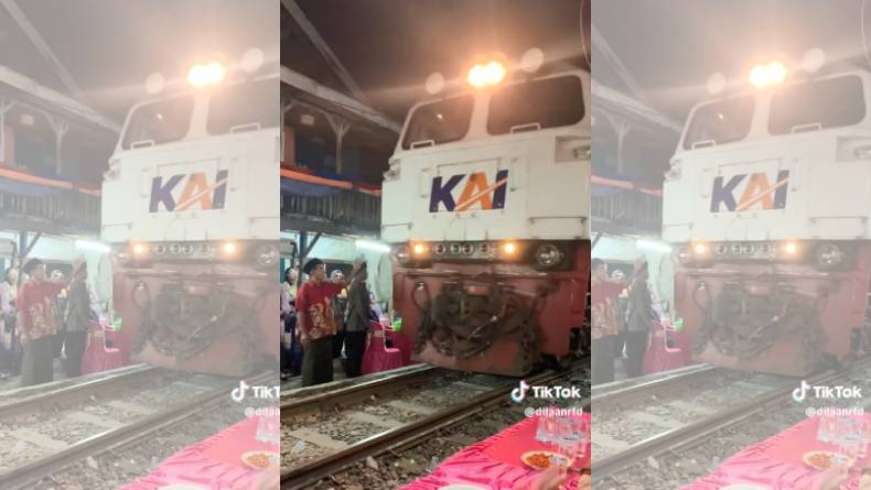 Viral Kereta Melintas di Tengah Resepsi Nikah, Aksi Bapak Berbaju Merah Jadi Sorotan