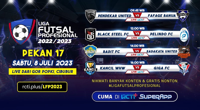 Link Live Streaming Liga Futsal Profesional 2023: Ada Black Steel Vs IPC Pelindo