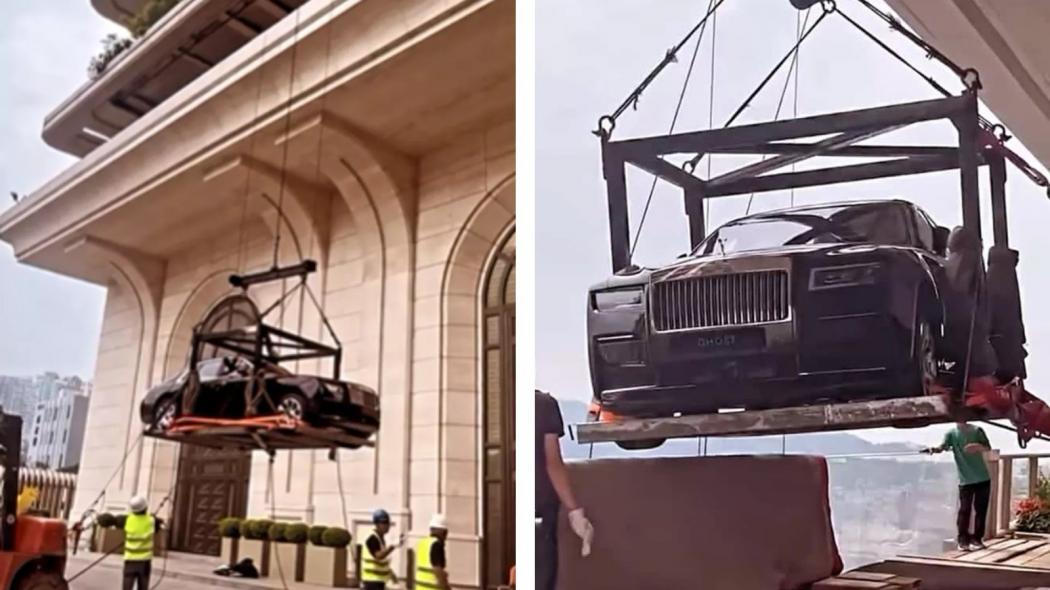 Heboh, Orang Kaya China Angkut Rolls-Royce ke Penthouse di Lantai 44 Pakai Derek