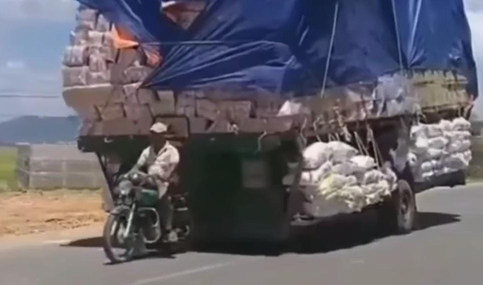 Viral Motor Bawa Bak Truk Trailer Penuh Muatan, Lewati Batas Tinggi dan Lebar 