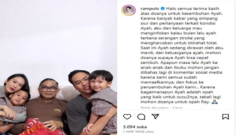 Lama Tak Muncul Aktor Lawas Ray Sahetapy Terkena Stroke, Begini Kondisinya Sekarang