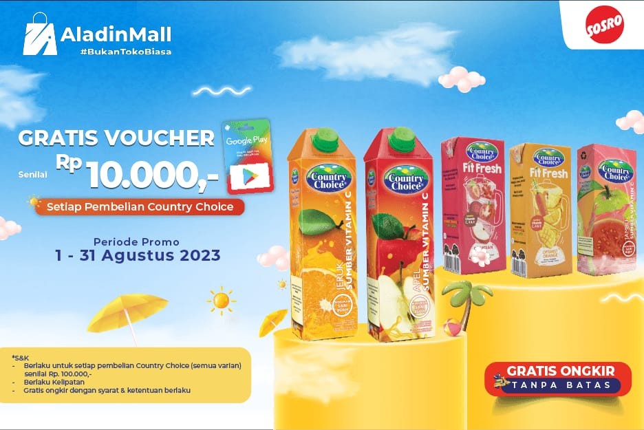 Beli Produk Country Choice Bisa Dapat Voucher Google Play di AladinMall!
