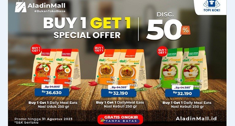 Serbu Promo Buy 1 Get 1 DailyMeal Eats + Gratis Ongkir di AladinMall! Masak Jadi Praktis