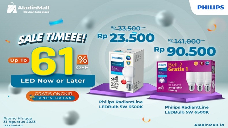 Dapatkan Diskon LED Philips Terbaik hingga 61 Persen di AladinMall, Gratis Ongkir!