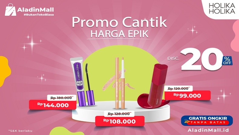 Serbu Promo Holika Holika Diskon s.d 20 Persen + Gratis Ongkir di AladinMall, Buat Tampil Cantik di Hari Merdeka!